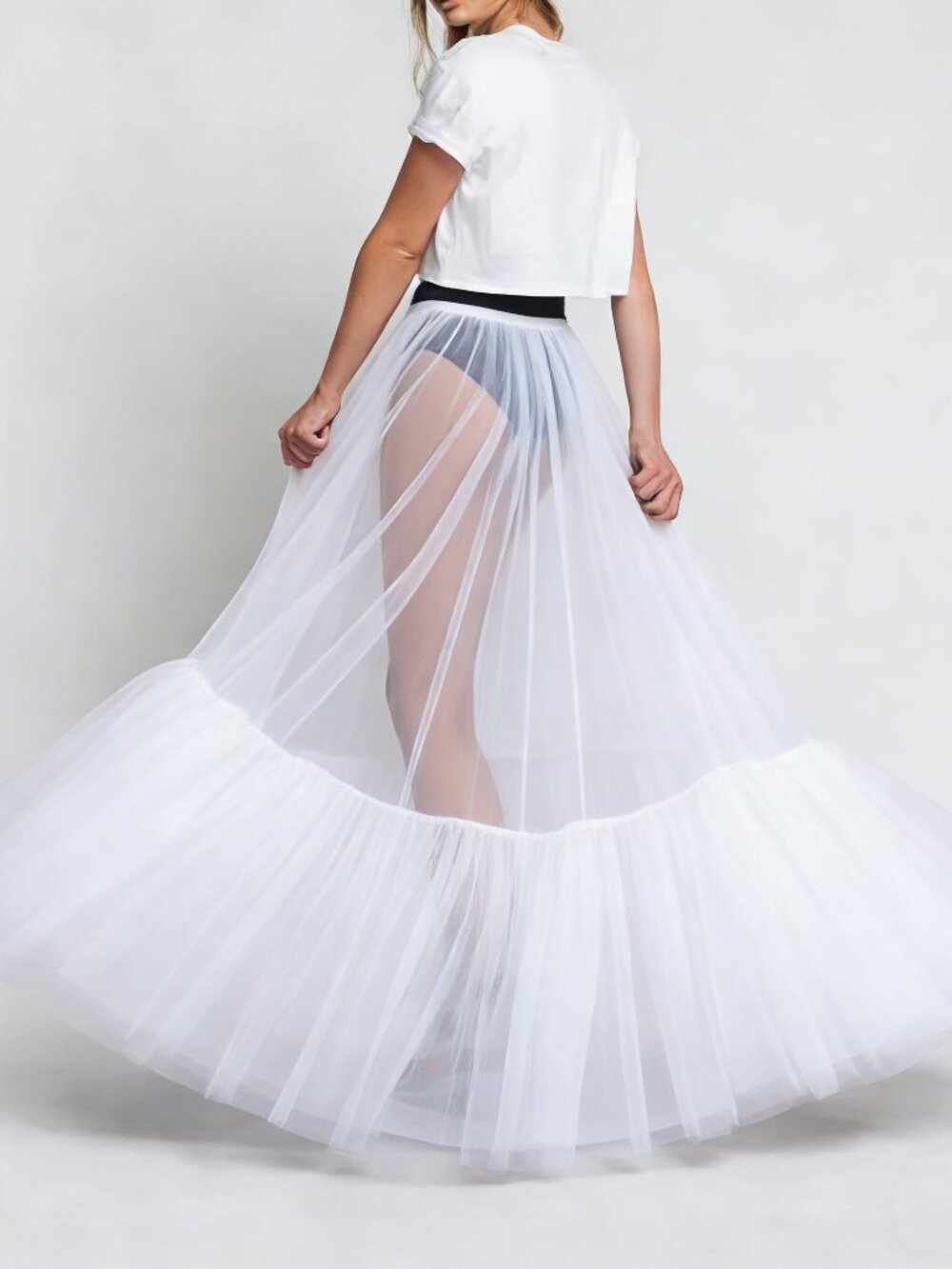 White Sheer Tulle Over-skirt Ruffled Bridal Accessory 105cm